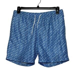 Con.Struct Tidal Wave Print Swim Shorts Blue White Mens Large Beach Pool Lake